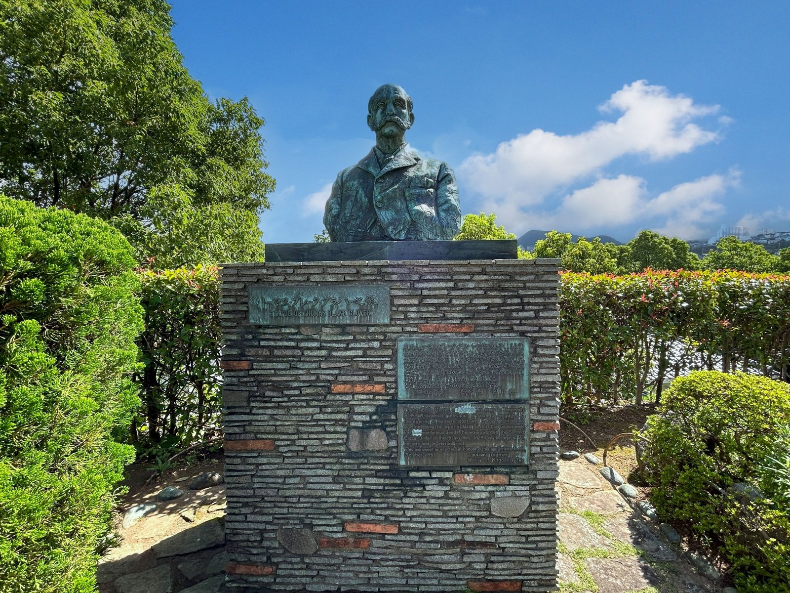 Statue of Thomas Blake Glover overlooking Nagasaki Harbor, honoring his role in Japan’s modernizatio