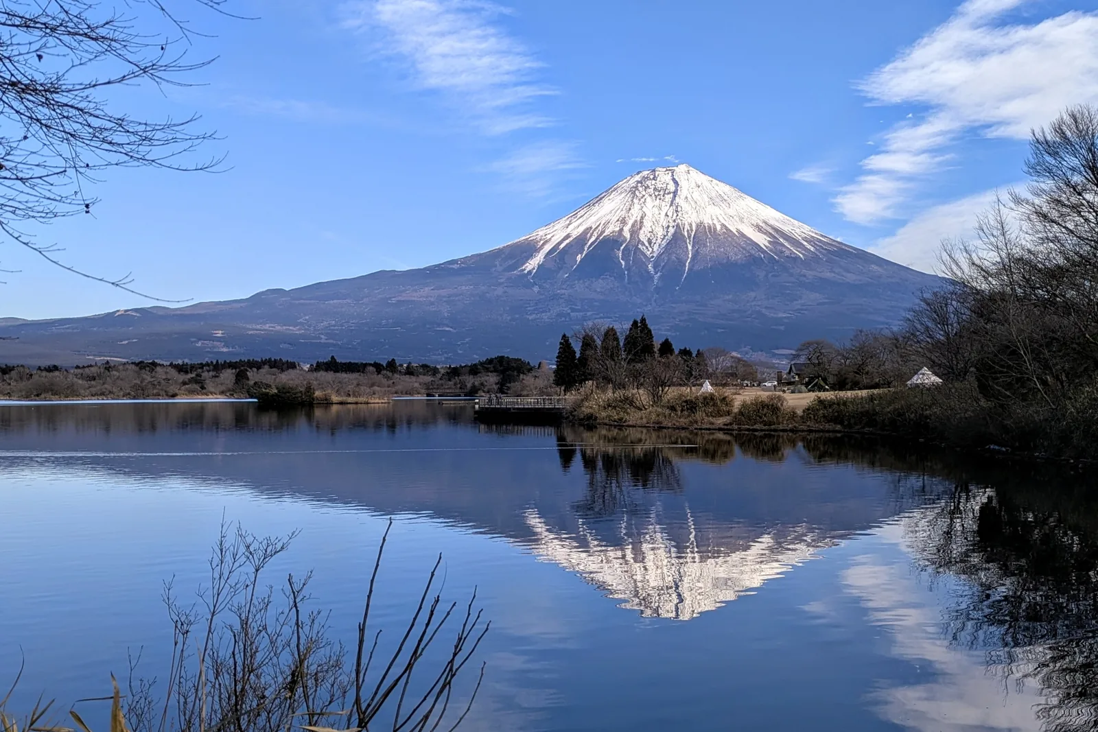 Mt. Fuji reflected in Lake Tanuki on a private tour from Shimizu cruise port